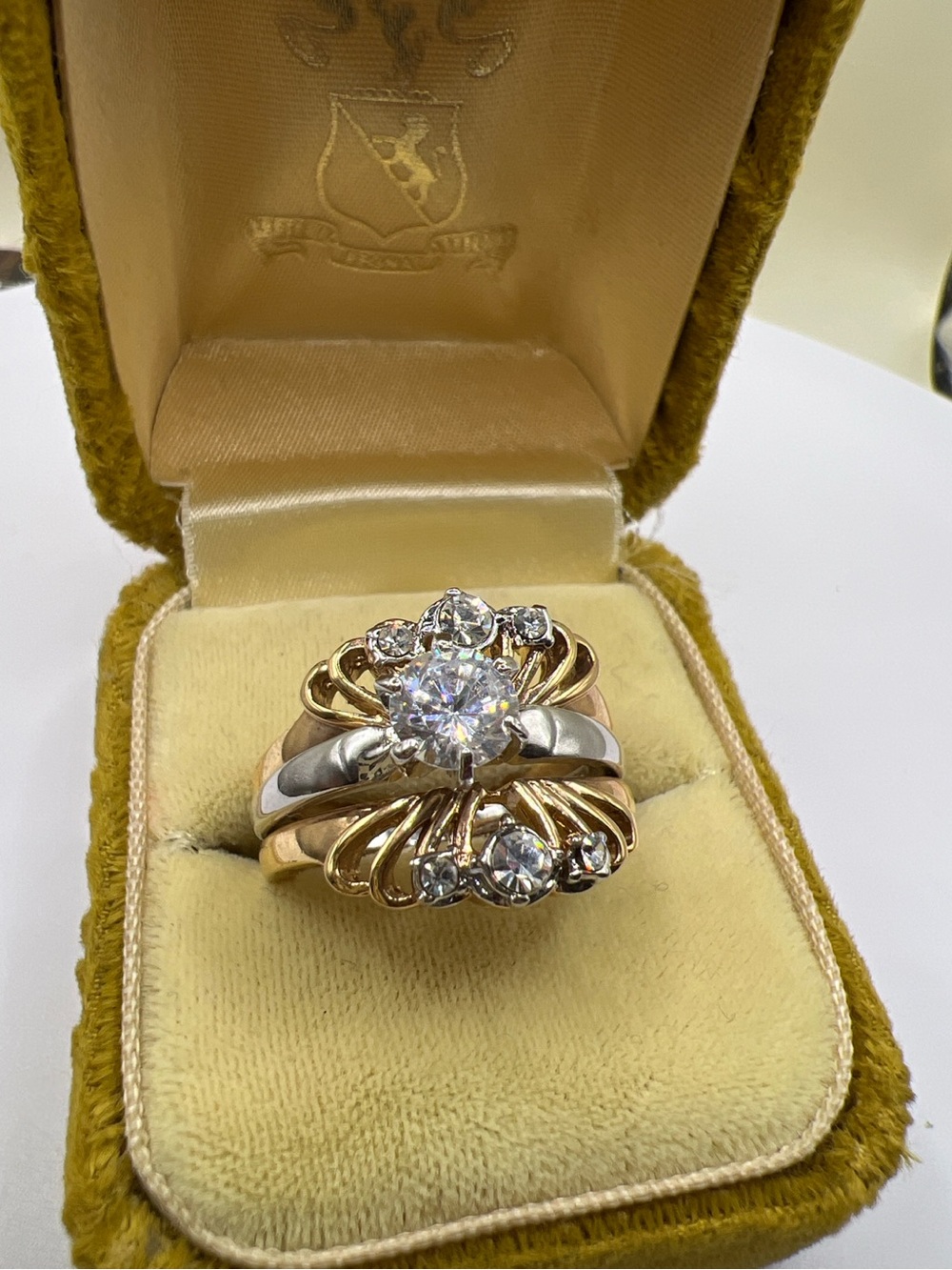 Vtg 14K GF Crown Enhancer Statement Ring Set Size 8 Interlocking Bridal Wedding